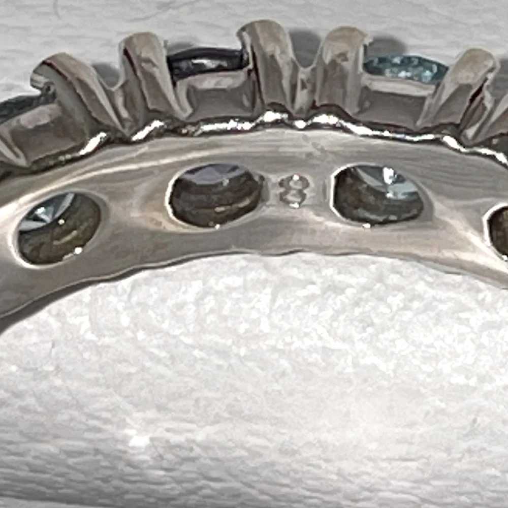 Solid 18K White Gold Eternity Band Ring (not 14K) Purple Blue Natural Gemstones